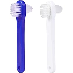 SUPVOX 2PCS false teeth brushes two-side t-shape denture toothbrush whiteblue