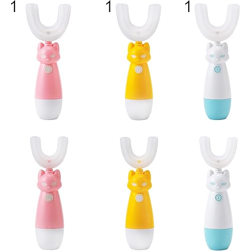 Electric Toothbrush with U-Shaped Toothbrush, Whitening Massage Toothbrush, Electric Toothbrush Eco-Friendly Cartoon Pattern ABS Ultrasonic Electric Mini Baby Toothbrush for Home - Pink