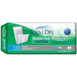 TotalDry Ultra Booster Incontinence Pads for Women & Men, Extra-Absorbent Adhesive Pads, Incontinence Products for Moderate Bladder Control, Silky Soft Bladder Leakage Pads for Women & Men, 20 Count