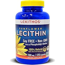 100% All-Natural Sunflower Lecithin Capsules - 120 Count - Cold Pressed Solvent Free - Non-GMO Project Verified - Certified Vegan - Rich in Phosphatidyl Choline