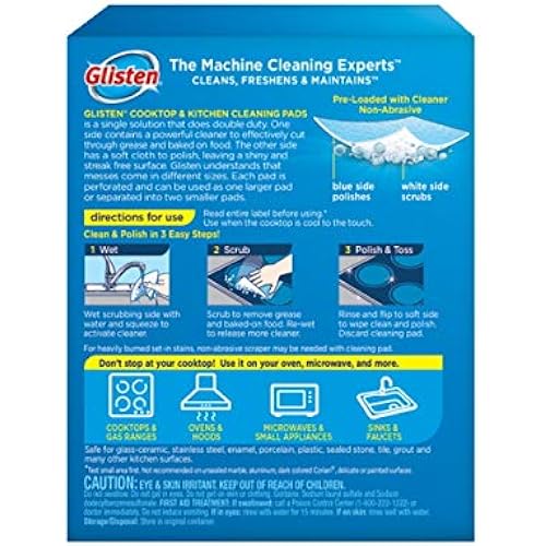 Glisten Dishwasher Magic Machine Cleaner & Disinfectant 2-Pack and Cooktop & Kitchen Cleaning Pads
