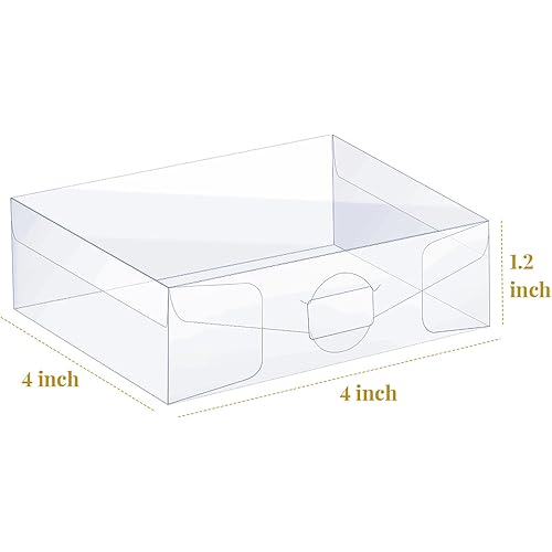 35 Pcs Clear Favor Boxes 4 x 4 x 1.2 Inch Transparent Rectangle PVC Plastic Boxes 40 Pcs Thank You Label Stickers and 1 Roll Gold Ribbon for Wedding Candy Chocolate Birthday Halloween Christmas Gift