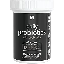 Daily Probiotics with Prebiotics for Women & Men | Probiotic Blend with 60 Billion CFU at Expiration, Non-GMO Verified & Vegan Certified 30 Delayed-Release Veggie Capsules