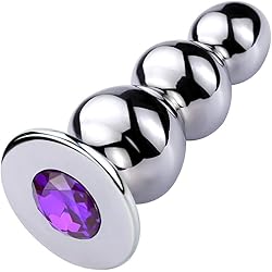 FST Anal Beads Stainless Steel Butt Plug with 3 Big Balls and Purple Jewelry Prostate Massage Anal Dilator for Men Women