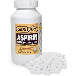 GeriCare Aspirin Tablets 325mg - Pain Reliever And Fever Reducer Uncoated Aspirins For Adults & Kids 12 NSAID Great For Headache, Toothache, Arthritis, Menstrual & Muscle Pain Bottle of 1,000
