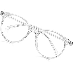 Craebuer Clear Glasses for Women Men, Retro Round Blue light Blocking Reading Eyeglasses with Lightweight Frame, Anti Eyestrain UV Glare Filter Eyewear