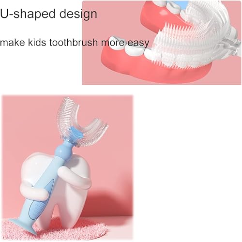 Manual U-Shaped Toothbrushes for Kids 2-12 Years, Upgraded Silicone Toothbrush-Head More Comfortable Toothbrush for Children. 6-12 Years, Blue
