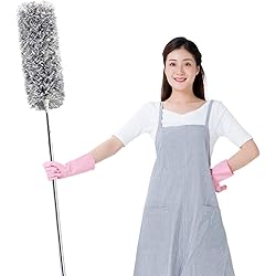 KPOKPO 2021 NEW -Microfiber Duster with 100 Inches Extendable Pole, Detachable & Bendable Feather Duster, Stainless Steel, Extra Long Telescopic, Perfect for Cleaning Cobweb，Cleaning Roof, Ceiling Fan