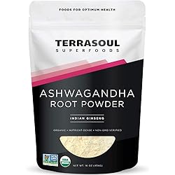 Terrasoul Superfoods Organic Ashwagandha Root Powder, 1 Lb - Stress Adaptogen | May Improve Sleep | Lab-Tested for Quality