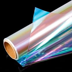 32in x 50 Ft Iridescent Film Cellophane Wrapping Paper Colored Cellophane Iridescent Wrapping Paper Roll Rainbow Wrapping Paper for Birthday Christmas Gift Candy Flower Wrapping