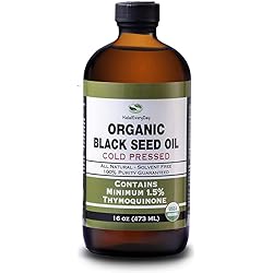 Organic Black Seed Oil - USDA Certified, Cold Pressed Glass Bottle 16oz - Over 1.5% Thymoquinone Turkish Black Cumin Nigella Sativa Non-GMO 100% Pure Blackseed Oil