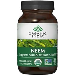 Organic India Neem Herbal Supplement - Supports Skin, Immune, Liver Health, Detox, Healthy Inflammatory Response, Vegan, Gluten-Free, USDA Certified Organic - 90 Capsules