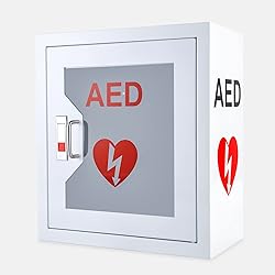 AED Cabinet Metal Steel Plate Wall Mount Storage Cabinet, CMXIKJ with Snap Lock Fits All AED Defibrillators Suitable Emergency at Home, Office, Hospital and Public Places, 14.1 x 7 x 15.7 Inch