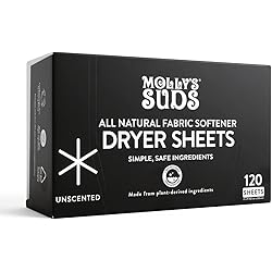 Molly's Suds All Natural Fabric Softener Dryer Sheets, Unscented 120 Sheets
