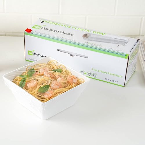 Restaurantware Base 12 Inch x 2000 Feet Cling Wrap, 1 Roll Microwave-Safe Cling Film - With Removable Slide-Cutter, BPA-Free, Clear Plastic Food Wrapping Film, Securely Seal & Keep Food Fresh