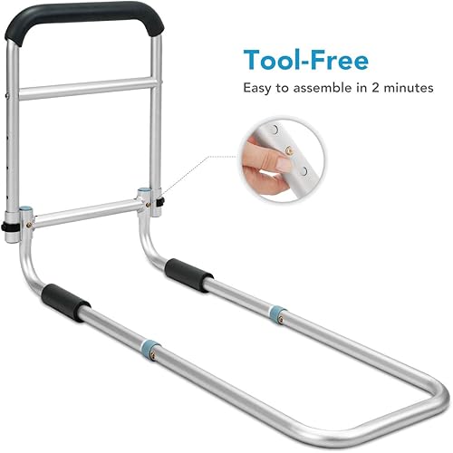 OasisSpace Bed Rail - Bedside Fall Prevention Grab Bar Mobility Aid for Elderly Seniors, Handicap - Adjustable Adult Bed Rail Cane fits King, Queen, Full, Twin - Stability Standing Bar Handle