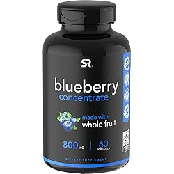Sports Research Whole Fruit Blueberry Concentrate Made from Organic Blueberries - Bilberry, Eye Support, Non-GMO & Gluten Free 60 Liquid Softgels