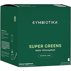 CYMBIOTIKA Super Greens with Chlorophyll, Effectively Removes Toxins from The Body, Boosts Energy Levels, Digestive Relief & Detox Supplement, Citrus Lime Flavor, 15 mL Pouches Pack of 30