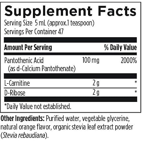 Designs for Health Ribo-CarniClear Liquid - 2000mg D-Ribose L-Carnitine with Pantothenic Acid - Vegan - May Support Energy, Muscle Recovery Heart Health - Orange Flavor 47 Servings 8 Fl Oz