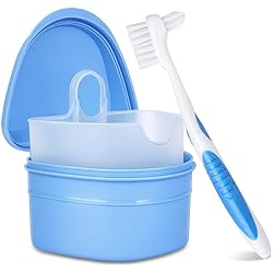 Y-Kelin Denture And Retainer Cleanning Set Denture Cleaning Case And Denture Brush blue