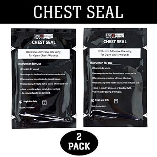 LINE2design Chest Seal - EMS Trauma Kits Emergency Medical Occlusive Chest Seal Dressing - First Aid Latex-Free Open Chest Wound First Responders Trauma Care Rescue Bandage - Pack of 2