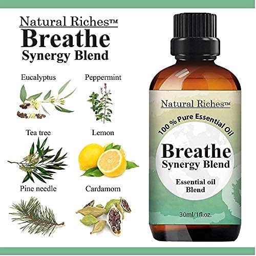 Natural Riches Breathe Essential Oil Blend Breathe Easy with Peppermint Eucalyptus Tea Tree Lemon Cardamom Pine Needle Essential Oils - 30 ml