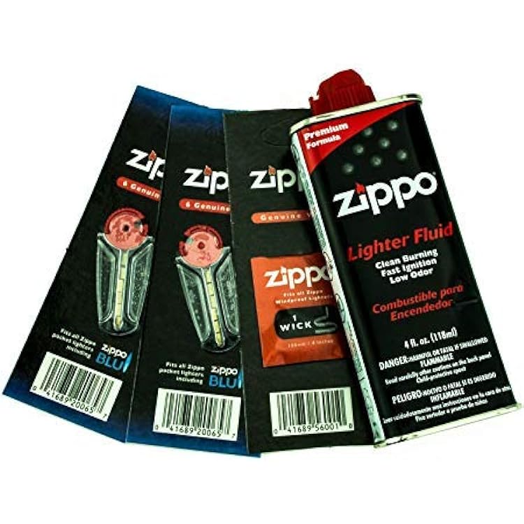 Zippo Gift Set - 4 oz Lighter Fluid 1 Wick Card & 2 Flint Card 12 Flints