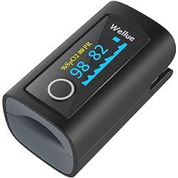 Wellue Fingertip Pulse Oximeter PC-60F, Blood Oxygen Saturation Monitor with Batteries, Carry Bag & Lanyard for Wellness Use