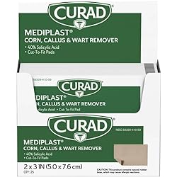 Curad Mediplast Corn, Callus, Wart Remover, 40% Salicylic Acid Pads for topical removal of corns, callus, or plantar warts 25 Pads