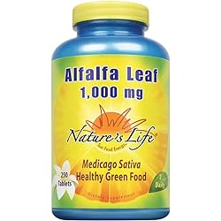 Nature’s Life Alfalfa Leaf Tablets 1000mg | Vitamin Rich Green Superfood | Non-GMO 250 CT