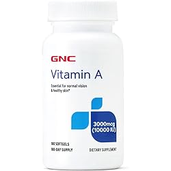 GNC Vitamin A 3000mcg 10000IU, 180 Softgels, Promotes Normal Vision and Healthy Skin