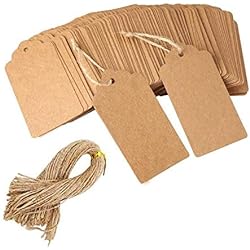 Gift Tags, 100 pcs Kraft Paper Tags, Gift Wrap Tags for Wedding Brown Rectangle Craft Hang Tags
