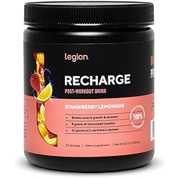 Legion Recharge Post Workout Supplement - All Natural Muscle Builder & Recovery Drink with Micronized Creatine Monohydrate Naturally Sweetened & Flavored, Strawberry Lemonade, 30 Serve
