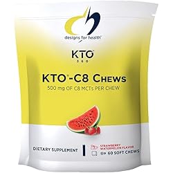 Designs for Health KTO-C8 MCT Oil Chews - 500 mg Caprylic Acid MCT - Pure C8 - Keto Diet - Promotes Healthy Metabolism, Focus and Energy - Strawberry Watermelon - Non-GMO and Gluten Free 60 Count