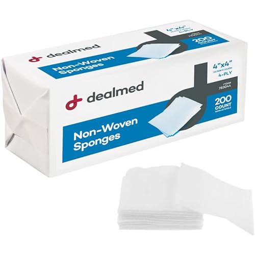 Dealmed Non-Woven Gauze Sponges - 200 Count, 4-Ply, 4x4 Inch All-Purpose Non-Sterile Gauze Pads, Highly Absorbent Dental Gauze Wound Care Product for First Aid KitMedical Facilities 4 Pack