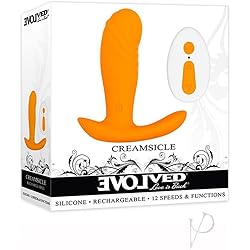 Evolved Love Is Back - Creamsicle - 12 Speeds & Functions Remote-Controlled Silicone Petite Phallic-Shaped Shaft - Rocker-Base Discreetly Wearable Vibrator - OrangeWhite