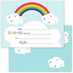 Rainbows And Hearts Kids Thank You Note Card Pack 20 Vibrant Fill In Thank You Cards And White Envelopes 4 58" x 6 14" Birthday Party Thanks Cards