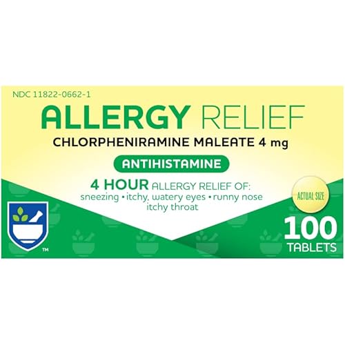 Rite Aid Allergy Medicine, Chlorpheniramine Maleate 4mg - 100 Count Tablets | 4 Hour Allergy Relief | Antihistamine Allergy Medication | Allergy Medicine for Adults | Non Drowsy Allergy Medicine