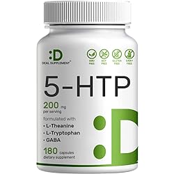 5-HTP 200mg Per Serving, 180 Capsules, 98% African Derived Griffonia Seed Extract | 4 in 1 Formula Plus Active L-Theanine, L-Tryptophan & GABA, Complete Support for Positive Mood, Relaxation