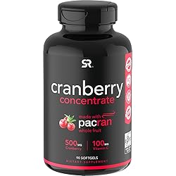 Cranberry Whole Fruit Concentrate Triple Strength Equivalent to 12500mg of Fresh Cranberries ~ Made with clinically Proven Pacran® ~ Non-GMO & Gluten Free 90 Softgels