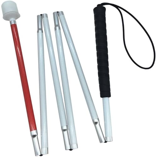 VISIONU Aluminum Mobility Folding White Cane for Vision Impaired and Blind People Folds Down 6 Sections 140cm 55 inch, Black Handle