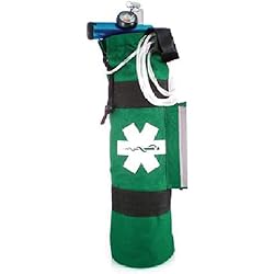 LINE2design Oxygen Cylinder Sleeve Bag - EMS First Responder Emergency Medical Oxygen Bag Portable Travel Size Cylinder Holder with Star of Life Logo - Side Pockets and Adjustable Side Straps - Green