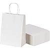 Paper Bags 8 4.5 10.8Inches,50pcs,White Paper Bag with Handle,White Kraft Paper Bag,White Gift Bag,Medium White Paper bag,White Gift Bag Bulk