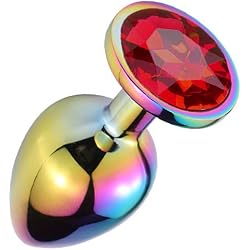 Butt Plug Colorful Metal Anal Plug Luxury Jewel Anal Trainer Set Sex Toys for Men Women S, Red