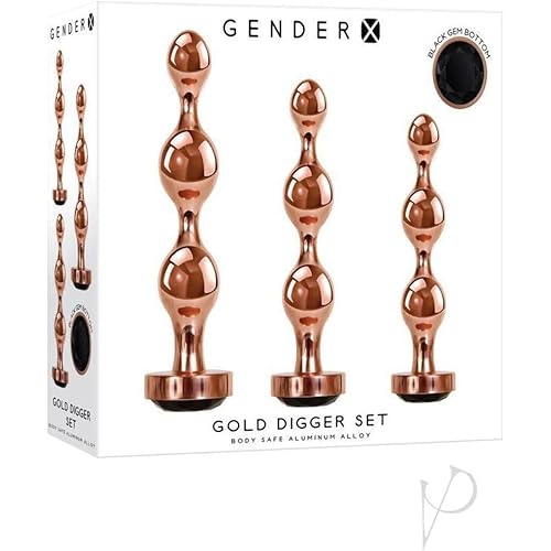Evolved Novelties - Gender X - Gold Digger Set -Anal Plugs 3 Piece - Rose Gold - Black Gem Bottom