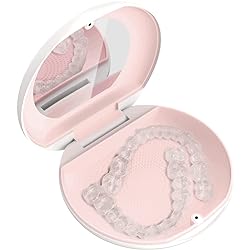Retayn Premium Aligner Case with Mirror - Compatible with Invisalign, Smile Direct, and Other Aligners, Retainers, and Mouth Guards - White & Blush, Set of 1