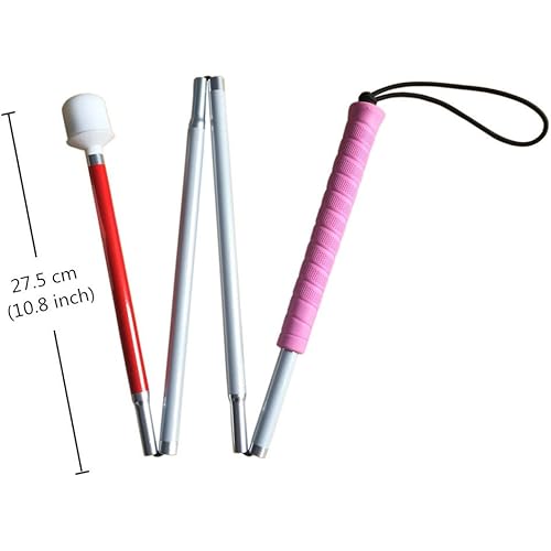 Aluminum Mobility Folding Cane for The Blind Folds Down 4 Sections White Cane for Children, Pink Handle