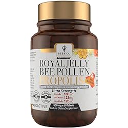 BEE and You Royal Jelly Propolis Bee Pollen Tablets – High Potency - No Artificial Flavor - No Preservatives - No Added Sugar- No Soy - No Gelatin – Non GMO – Gluten Free, 500 mg x 60 Tablets