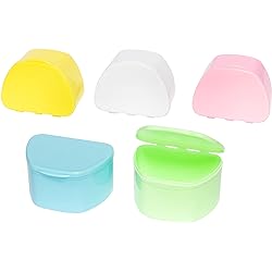 5 Pack Denture Cases - Dental Box For Artificial Teeth, Mouth Guard, Night Guard, Gum Shields, Retainers - Soaking & Cleaning Supplies For Travel, Storage Containers, Assorted Colors