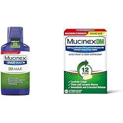 Mucinex Fast-Max DM, Max Strength Chest Congestion Relief with Guaifenesin, 6 oz with Cough Suppressant and Expectorant, Mucinex DM Maximum Strength 12 Hour Tablets, 42ct, 1200 mg